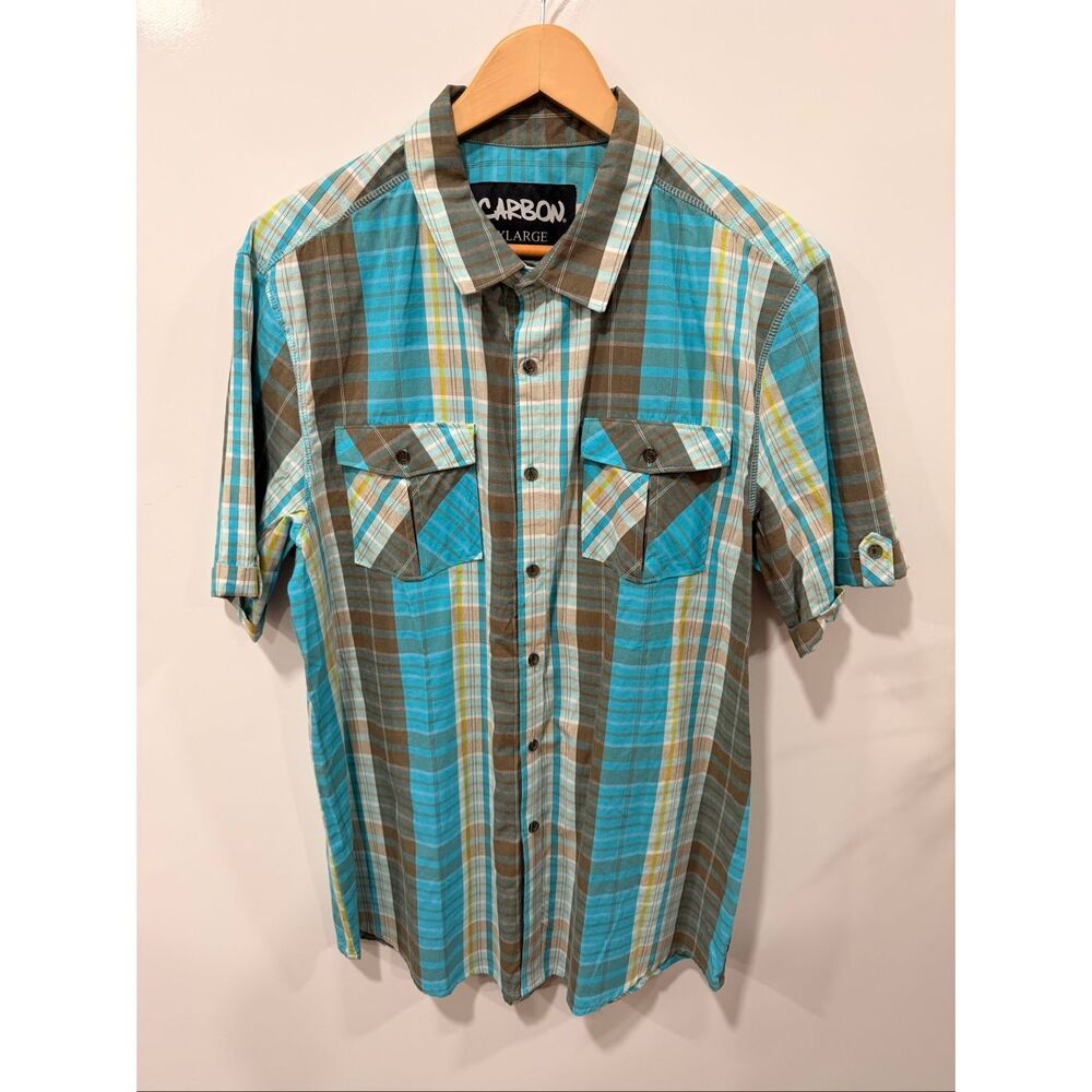 Carbon Men’s XL Plaid‎ Button Down Shirt Turquoise